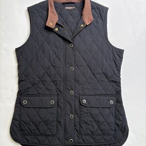 J. MCLAUGHLIN Quilted Hunting Vest Black Medium Pockets Sliver Snaps